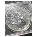 1989 CANADIAN MAPLE LEAF 1 TROY OZ .9999 FINE SILVER IN CASE