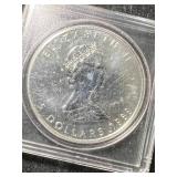 1989 CANADIAN MAPLE LEAF 1 TROY OZ .9999 FINE SILVER IN CASE