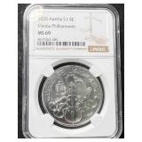 2020 AUSTRIAN PHILHARMONIC 1 TROY OZ .999 FINE SILVER NGC MS69