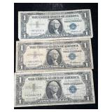 3 US BLUE SEAL 1957 $1 SILVER CERTIFICATE STAR NOTES