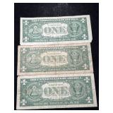 3 US BLUE SEAL 1957 $1 SILVER CERTIFICATE STAR NOTES