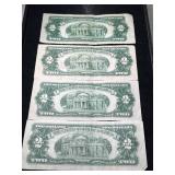 4 US RED SEAL $2 BILLS