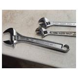 Lot of (3) Adjustable Wrench - 8" (x2) and 12" (x1)