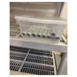 Gray Plastic 4-Shelf Storage Rack with Lidded Tub and PVC Tubes