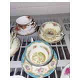 Collection of 8 Vintage Bone China Teacup and Saucer Sets with Floral Patterns - England