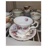 Collection of 8 Vintage Bone China Teacup and Saucer Sets with Floral Patterns - England