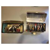 Vintage Fishing Tackle Box and Military Ammo Can with Lures and Gear