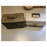 Vintage Fishing Tackle Box and Military Ammo Can with Lures and Gear