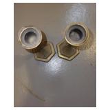 Pair of Vintage Brass Engraved Candle Holders