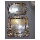 Set of 2 Ornate Silver-Plated Serving Trays with Floral Engraving