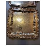 Set of 2 Ornate Silver-Plated Serving Trays with Floral Engraving