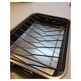 Collection of Graniteware Roaster, Steamer Pot with Inserts, Roasting Pan and Aluminum Baking Sheet