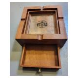 Wooden Box with Macanudo Mark, Drawer, and Poker Chips Set