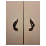 White Metal Storage Cabinet with Shelves and Fruit Design