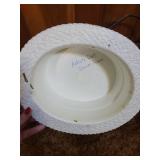 Decorative Lot with Straw Hat, Artificial Flowers, and Purple Vase