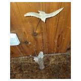 Decorative Nautical Set: Wooden Sailboat, Seagull Sculpture, and Bronze Baby Shoe