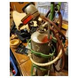 Portable Oxygen Tank with Regulator and Hoses in Stand