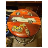 Retro Chrome Bar Stool with Custom Hot Rod and Motorcycle Design