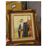 Framed 8x10 Original Oil Painting of Bearded Man with Staff