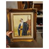 Framed 8x10 Original Oil Painting of Bearded Man with Staff