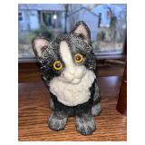 Black and White Cat Figurine and Metal Cat Candle Holder Decor Set