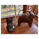 Black and White Cat Figurine and Metal Cat Candle Holder Decor Set