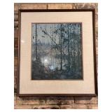 Framed Woodland Landscape Print with Mat, 28x26 Inches