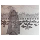 Framed Pointillism Art Print Great Northern Market 14.5 x 14.5 Inches