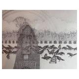 Framed Pointillism Art Print Great Northern Market 14.5 x 14.5 Inches