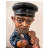 Vintage Hand-Painted Porcelain Figurine of Fiddler with Violin, 16 Inches Tall