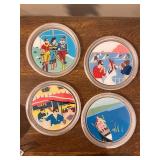 Decorative Hand-Painted Candle Holder, Set of 4 Vintage Drink Coasters, and Lacquer Trinket Box