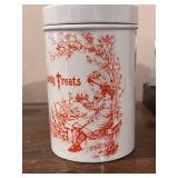 Vintage English Ceramic Candy Treats Jar with Lid