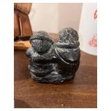 Lot of 3 Collectible Art Pieces: Wolf Original Soapstone, Amethyst Mine Panorama, and Cuba Drummer Sculpture