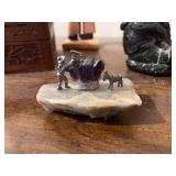 Lot of 3 Collectible Art Pieces: Wolf Original Soapstone, Amethyst Mine Panorama, and Cuba Drummer Sculpture