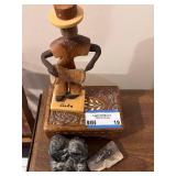 Lot of 3 Collectible Art Pieces: Wolf Original Soapstone, Amethyst Mine Panorama, and Cuba Drummer Sculpture