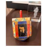 Jewish Judaica Set with Framed Art, Jerusalem Plate, Dreidel, and Crystal Figurine
