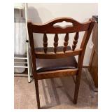 Pair of Wooden Dining Chairs with Brown Vinyl Seats