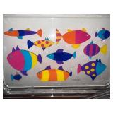 Set of 3 Lucite Serving Trays with Fish Print and Ice Bucket