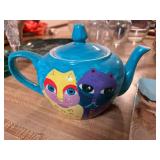 Cat Themed Ceramic Teapot and Serving Tray Set