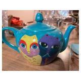 Cat Themed Ceramic Teapot and Serving Tray Set