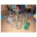 Collection of Glass Vases, Pitcher, and Decorative Coasters