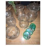 Collection of Glass Vases, Pitcher, and Decorative Coasters