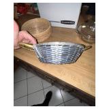 Set of 5 Wicker Bread Baskets and Glass Serving Dish with Metal Basket and Lid