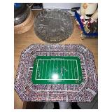 Collection of 5 Vintage Glass Serving Trays and 1 Football Stadium Platter