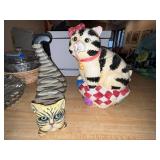 Cat Cookie Jar and Wooden Cat Napkin Holder Set