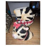 Cat Cookie Jar and Wooden Cat Napkin Holder Set