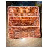 Lot of 2 Wicker Baskets - Divided Desk Organizer and Large Handle Basket