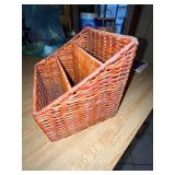 Lot of 2 Wicker Baskets - Divided Desk Organizer and Large Handle Basket