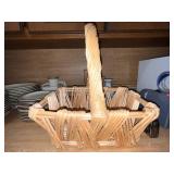 Lot of 2 Wicker Baskets - Divided Desk Organizer and Large Handle Basket