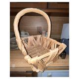 Lot of 2 Wicker Baskets - Divided Desk Organizer and Large Handle Basket